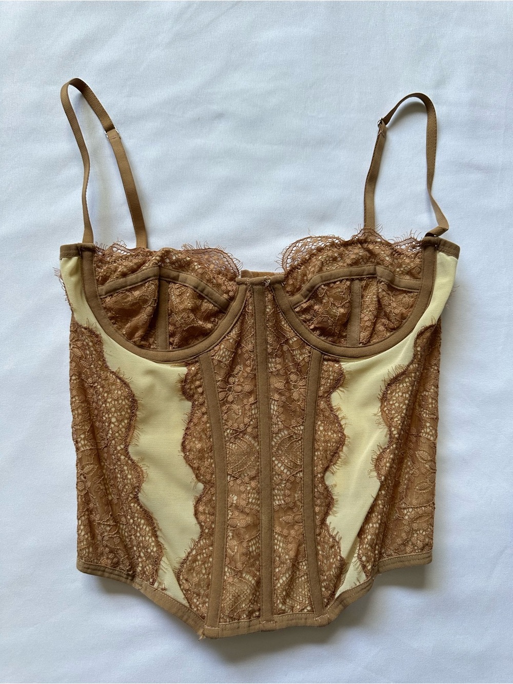 Urban Outfitters Brown and Beige Lace Corset Top